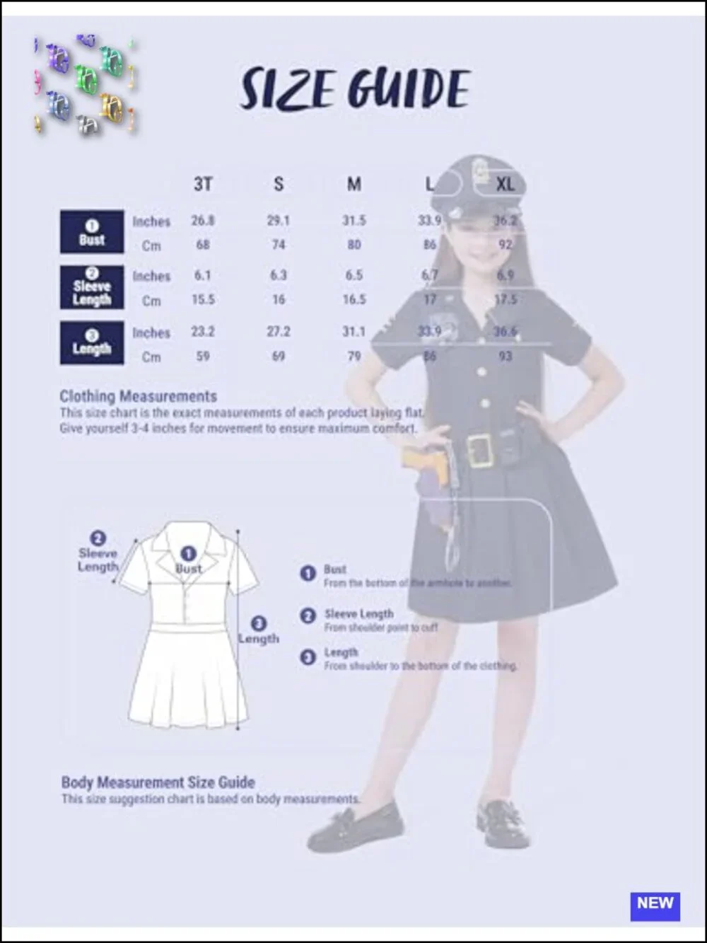 Girls Police Officer Halloween Costume Pretend Play 14 Piece Set with